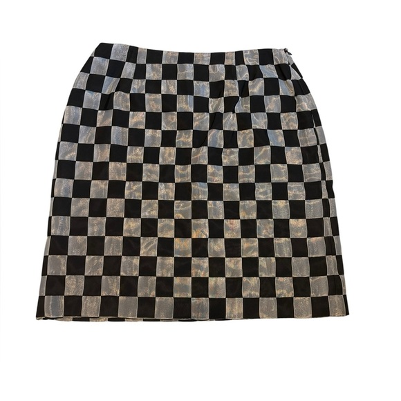 NWT J. Mclaughlin Black Silver Metallic Check Checker Mini Skirt Size 12 - Picture 1 of 3